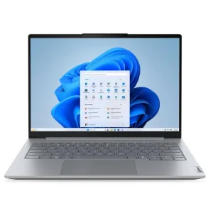 Lenovo ThinkBook 14 G8 21SJ00E4FW qara gümüşü biznes noutbuku ön görünüş.