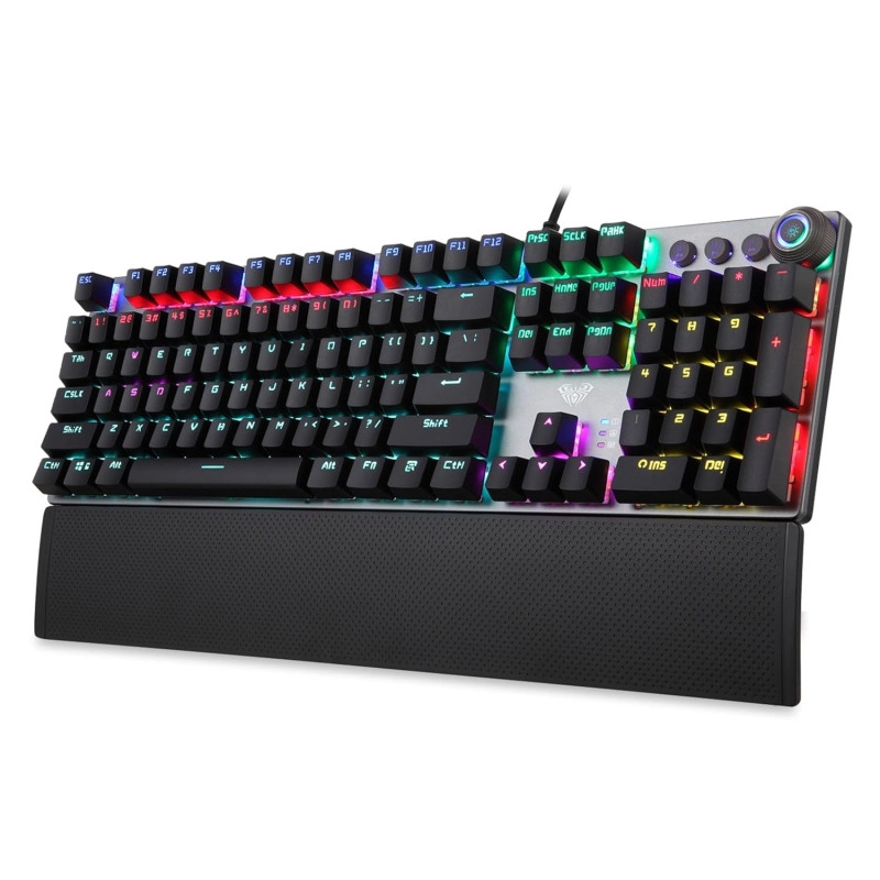 AULA F2058 Rainbow multimedia təkərli və bilək dayaqlı mexaniki gaming klaviatura.
