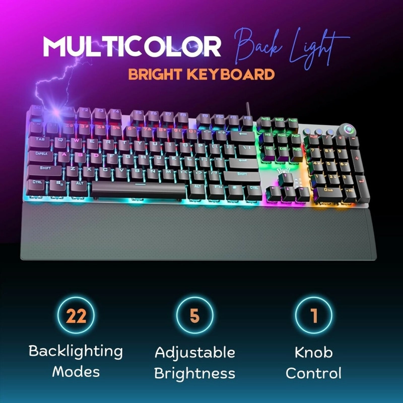AULA F2058 Rainbow multimedia təkərli və bilək dayaqlı mexaniki gaming klaviatura.
