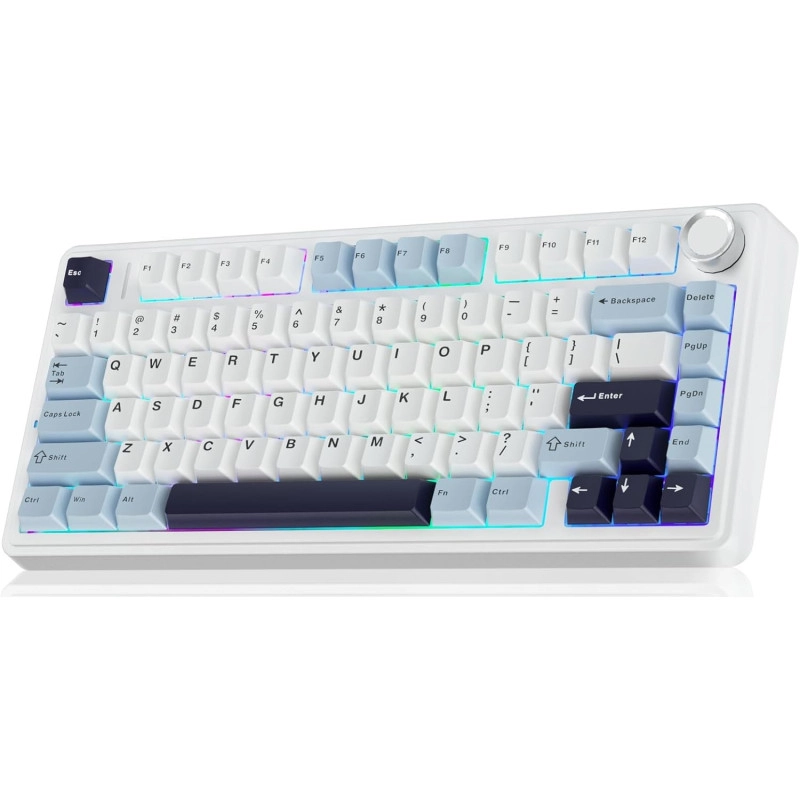 AULA F75 MAX White ağ rəngli 75% mexaniki klaviatura RGB işıqlandırma ilə.