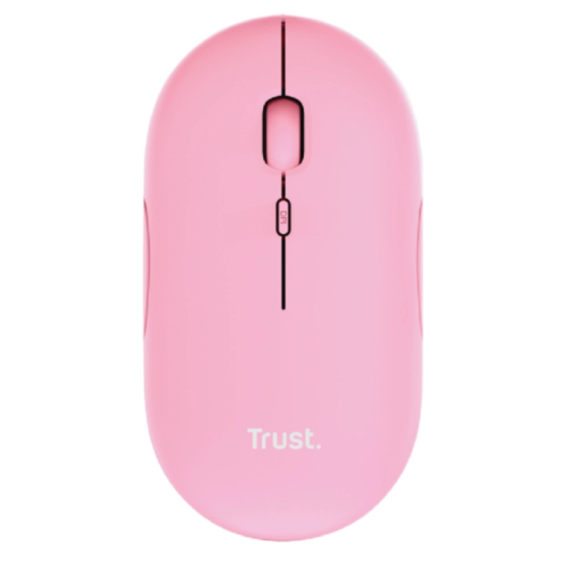 Trust Puck Rechargeable Pink Mouse ultra-nazik çəhrayı simsiz siçan ön görünüşü.