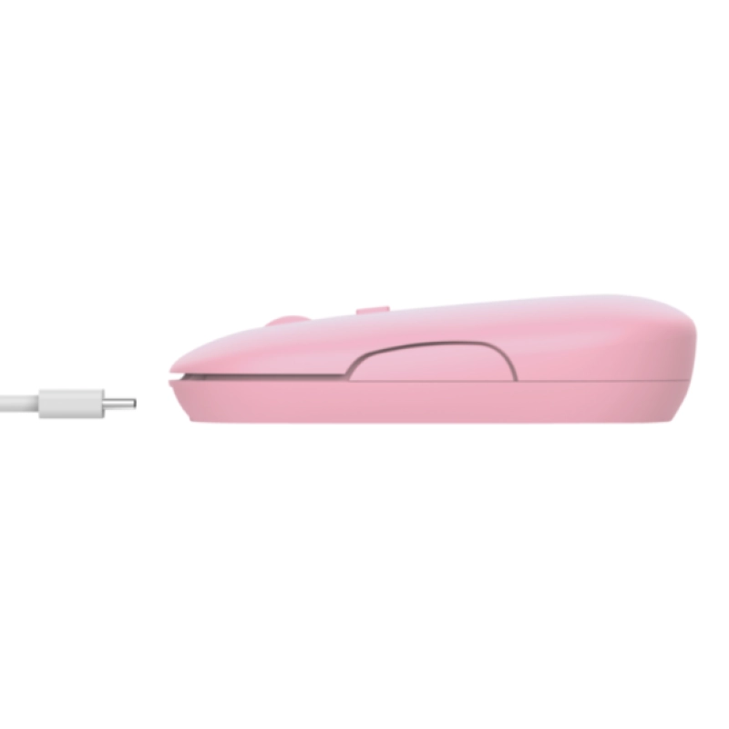Trust Puck Rechargeable Pink Mouse ultra-nazik çəhrayı simsiz siçan ön görünüşü.