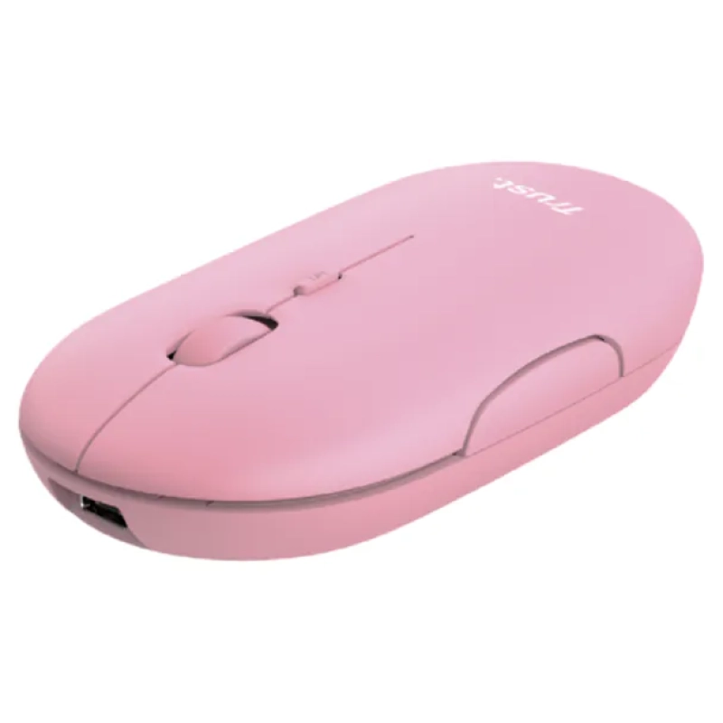 Trust Puck Rechargeable Pink Mouse ultra-nazik çəhrayı simsiz siçan ön görünüşü.